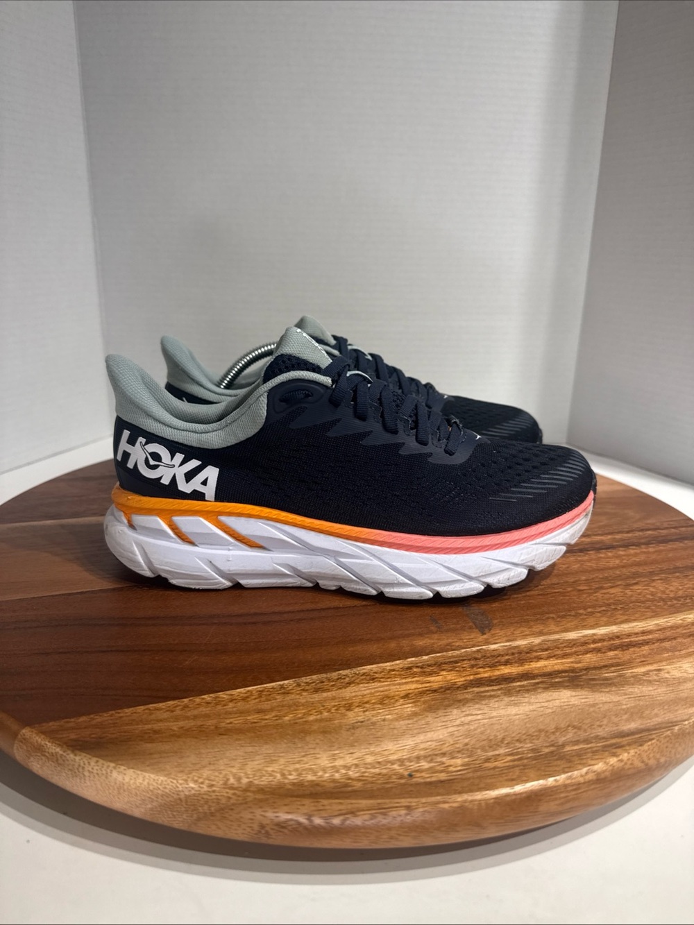 Hoka One Clifton 7 Women's Size 6.5 Running Navy Blue Orange Athletic Shoes